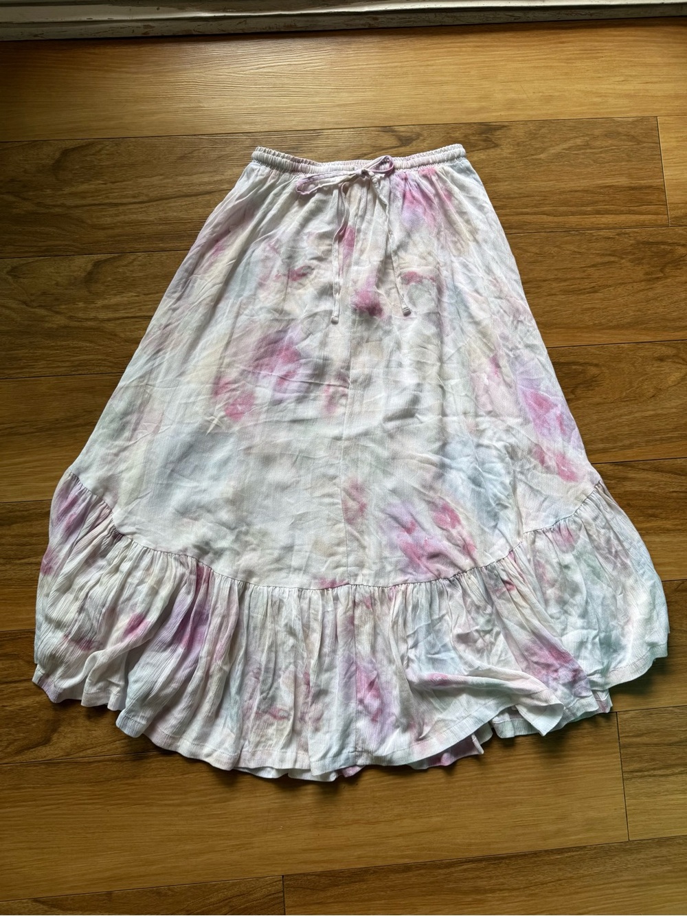 Z Supply Watercolor Tie Dye Maxi Skirt size Small Pastel Ruffle Boho
